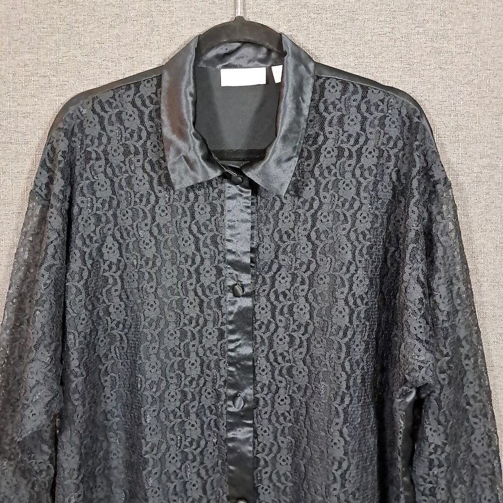 Victoria Secret Gold Label Tunic Top NavyBlue Lace Satin Long Sleeve M L Vintage - Picture 3 of 13
